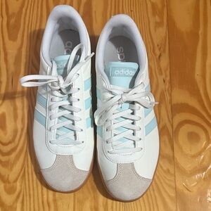 adidas VL Court Base White and Light Blue Athletic Shoes